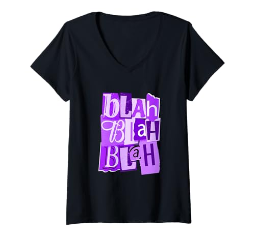 Damen Purple Blah-x3 Violette Grafik T-Shirt mit V-Ausschnitt Damen Purple Blah-x3 Violette Grafik T-Shirt mit V-Ausschnitt von Color Match Purple Graphic Tee