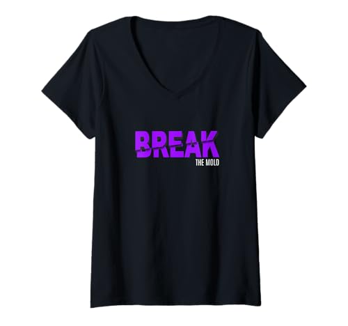Damen Purple Break The Mold Purple Graphic T-Shirt mit V-Ausschnitt Damen Purple Break The Mold Purple Graphic T-Shirt mit V-Ausschnitt von Color Match Purple Graphic Tee