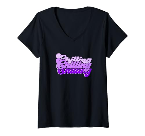 Damen Purple Chilling-x3 Violette Grafik T-Shirt mit V-Ausschnitt Damen Purple Chilling-x3 Violette Grafik T-Shirt mit V-Ausschnitt von Color Match Purple Graphic Tee