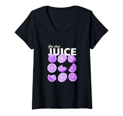 Damen Purple Got That Juice Purple Graphic T-Shirt mit V-Ausschnitt Damen Purple Got That Juice Purple Graphic T-Shirt mit V-Ausschnitt von Color Match Purple Graphic Tee