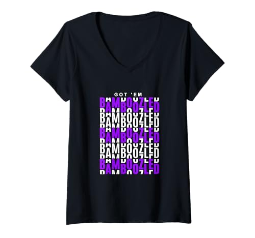 Damen Purple Got'em Bamboozled Grafik in Violett T-Shirt mit V-Ausschnitt Damen Purple Got'em Bamboozled Grafik in Violett T-Shirt mit V-Ausschnitt von Color Match Purple Graphic Tee