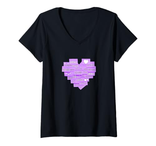 Damen Purple Remember to Love Your Self Purple Graphic T-Shirt mit V-Ausschnitt Damen Purple Remember to Love Your Self Purple Graphic T-Shirt mit V-Ausschnitt von Color Match Purple Graphic Tee