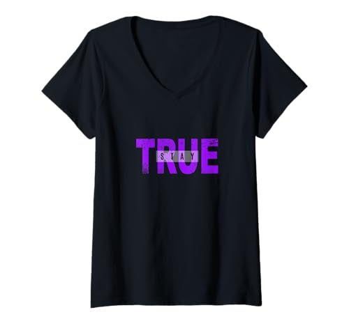 Damen Purple Stay True Purple Grafik T-Shirt mit V-Ausschnitt Damen Purple Stay True Purple Grafik T-Shirt mit V-Ausschnitt von Color Match Purple Graphic Tee