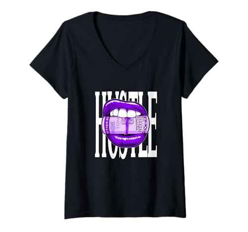 Damen Purple Taste for The Hustle Purple Graphic T-Shirt mit V-Ausschnitt Damen Purple Taste for The Hustle Purple Graphic T-Shirt mit V-Ausschnitt von Color Match Purple Graphic Tee