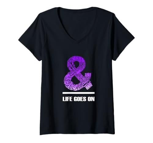 Damen Purple & Life Goes On Purple Grafik T-Shirt mit V-Ausschnitt Damen Purple & Life Goes On Purple Grafik T-Shirt mit V-Ausschnitt von Color Match Purple Graphic Tee