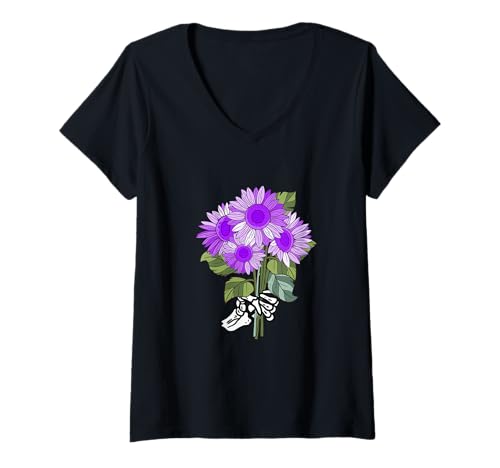 Damen Violette Sonnenblumen Meine letzte, Meine ganz lila Grafik T-Shirt mit V-Ausschnitt von Color Match Purple Graphic Tee