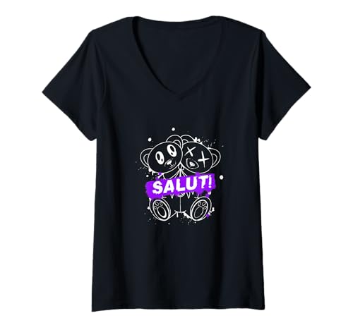 Damen Violetter Salut! Lilafarbene Grafik T-Shirt mit V-Ausschnitt Damen Violetter Salut! Lilafarbene Grafik T-Shirt mit V-Ausschnitt von Color Match Purple Graphic Tee