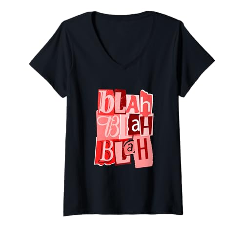 Damen Red Blah-x3 Rote Grafik T-Shirt mit V-Ausschnitt Damen Red Blah-x3 Rote Grafik T-Shirt mit V-Ausschnitt von Color Match Red Graphic Tee