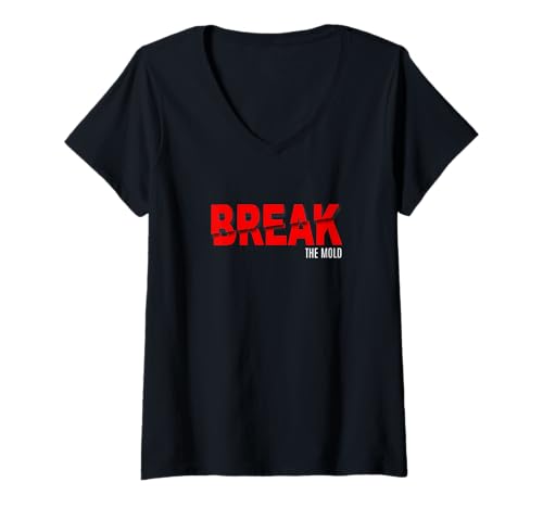 Damen Red Break The Mold Red Graphic T-Shirt mit V-Ausschnitt von Color Match Red Graphic Tee