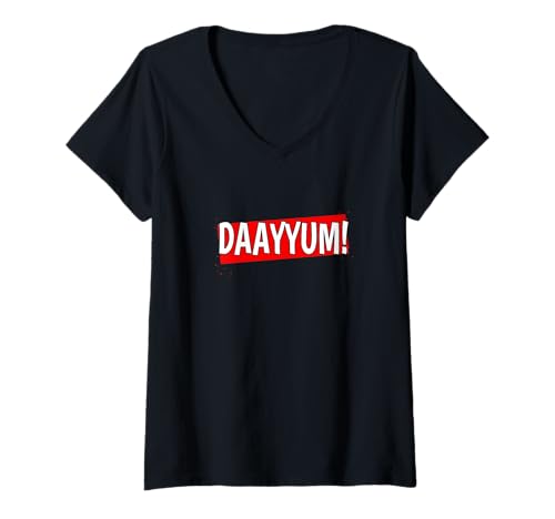 Damen Red Dayyum! Rote Grafik T-Shirt mit V-Ausschnitt von Color Match Red Graphic Tee