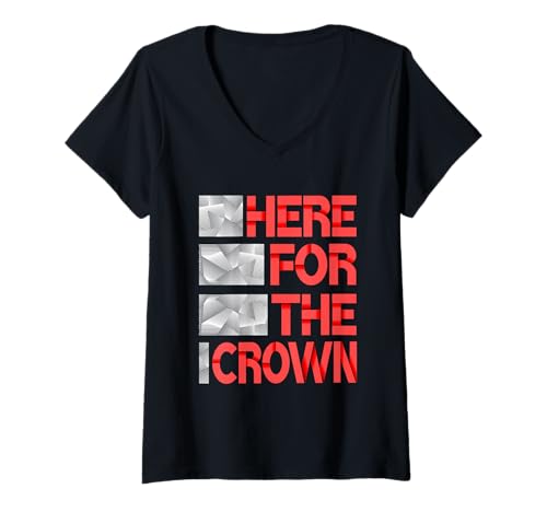 Damen Red Here for The Crown Red Graphic T-Shirt mit V-Ausschnitt von Color Match Red Graphic Tee