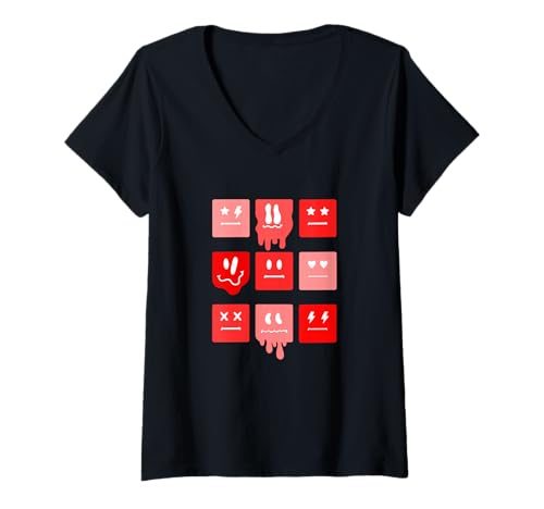 Damen Red Moods Red Graphic T-Shirt mit V-Ausschnitt Damen Red Moods Red Graphic T-Shirt mit V-Ausschnitt von Color Match Red Graphic Tee
