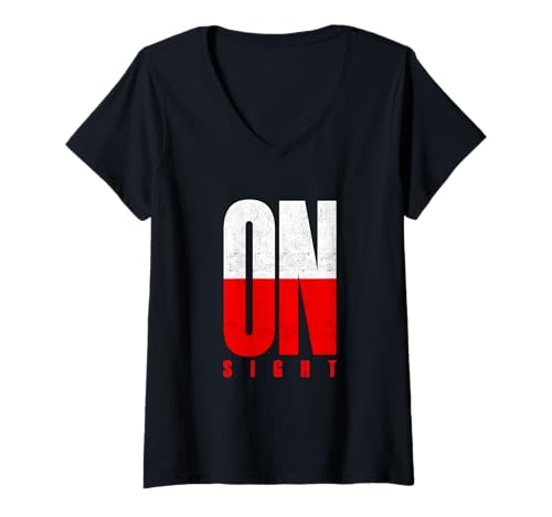 Damen Red On Sight v2 Rote Grafik T-Shirt mit V-Ausschnitt Damen Red On Sight v2 Rote Grafik T-Shirt mit V-Ausschnitt von Color Match Red Graphic Tee