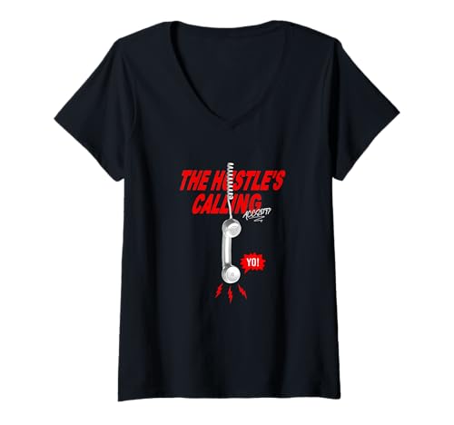 Damen Red Pick Up The Call Red Graphic T-Shirt mit V-Ausschnitt Damen Red Pick Up The Call Red Graphic T-Shirt mit V-Ausschnitt von Color Match Red Graphic Tee