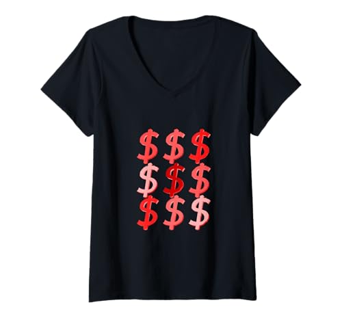 Damen Red So Money Red Grafik T-Shirt mit V-Ausschnitt von Color Match Red Graphic Tee