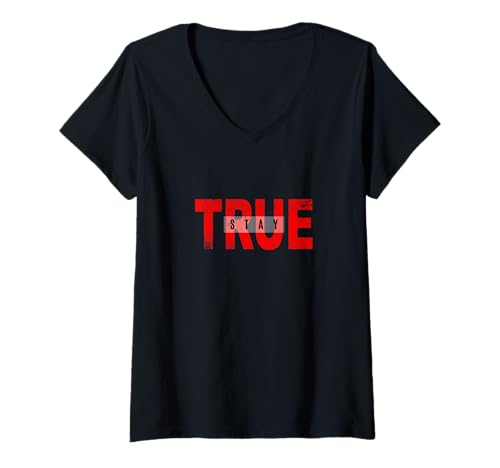Damen Red Stay True Red Grafik T-Shirt mit V-Ausschnitt Damen Red Stay True Red Grafik T-Shirt mit V-Ausschnitt von Color Match Red Graphic Tee