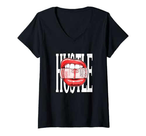 Damen Red Taste for The Hustle Red Graphic T-Shirt mit V-Ausschnitt von Color Match Red Graphic Tee