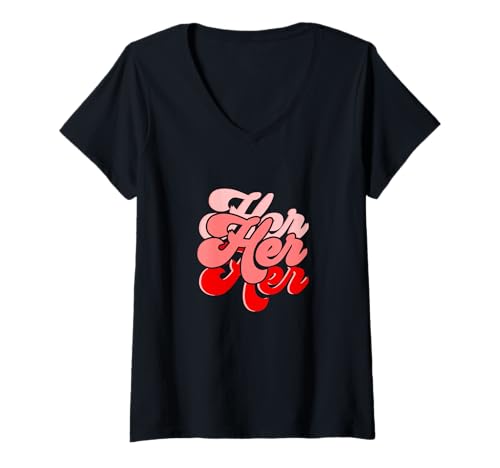Damen Rot She is Her Red Grafik T-Shirt mit V-Ausschnitt von Color Match Red Graphic Tee