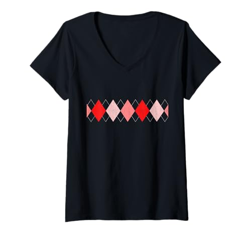 Damen Rote Distressed Diamonds Red Graphic T-Shirt mit V-Ausschnitt Damen Rote Distressed Diamonds Red Graphic T-Shirt mit V-Ausschnitt von Color Match Red Graphic Tee