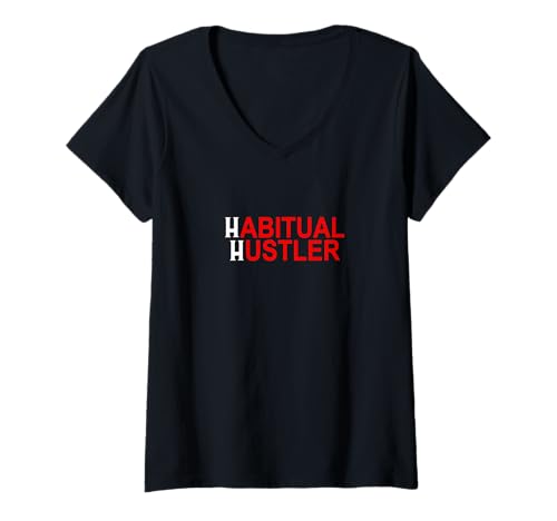 Damen Rote Grafik von Habitual Hustler in Rot T-Shirt mit V-Ausschnitt von Color Match Red Graphic Tee