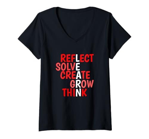 Damen Rote Learn & Grow Grafik in Rot T-Shirt mit V-Ausschnitt Damen Rote Learn & Grow Grafik in Rot T-Shirt mit V-Ausschnitt von Color Match Red Graphic Tee