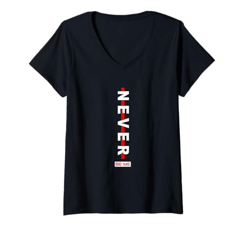 Damen Rote NEVER BE ME Rote Grafik T-Shirt mit V-Ausschnitt von Color Match Red Graphic Tee