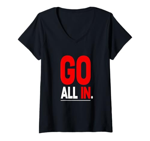 Damen Rote No-Halfsies Red Graphic T-Shirt mit V-Ausschnitt Damen Rote No-Halfsies Red Graphic T-Shirt mit V-Ausschnitt von Color Match Red Graphic Tee