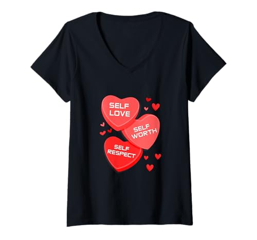 Damen Rote Self-ish v2 Rote Grafik T-Shirt mit V-Ausschnitt von Color Match Red Graphic Tee
