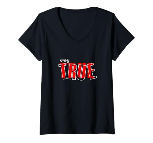 Damen Rote Stay True v2 Rote Grafik T-Shirt mit V-Ausschnitt Damen Rote Stay True v2 Rote Grafik T-Shirt mit V-Ausschnitt von Color Match Red Graphic Tee