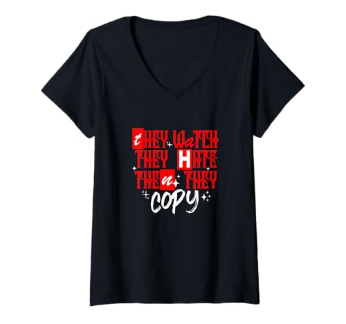 Damen Rote Uhr, Hass, rote Grafik kopieren T-Shirt mit V-Ausschnitt von Color Match Red Graphic Tee