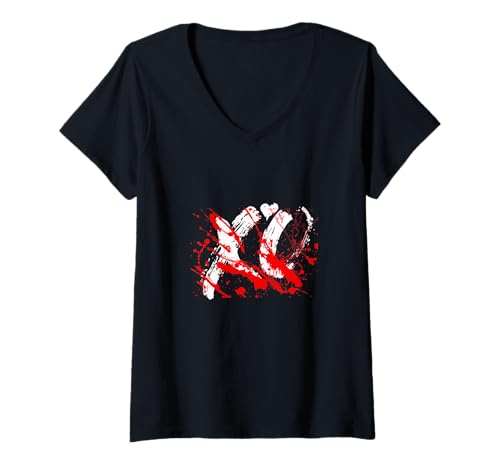 Damen Rote XO Splash-Grafik in Rot T-Shirt mit V-Ausschnitt Damen Rote XO Splash-Grafik in Rot T-Shirt mit V-Ausschnitt von Color Match Red Graphic Tee