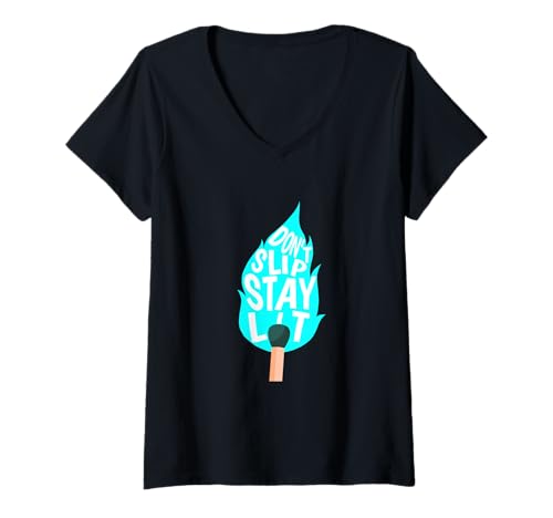 Damen Türkis Don't Slip Stay Lit Türkis-Grafik T-Shirt mit V-Ausschnitt von Color Match Turquoise Graphic Tee