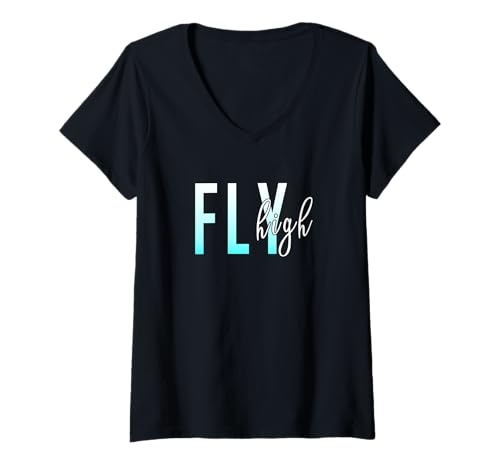 Damen Türkis Fly High Turquoise Graphic T-Shirt mit V-Ausschnitt Damen Türkis Fly High Turquoise Graphic T-Shirt mit V-Ausschnitt von Color Match Turquoise Graphic Tee