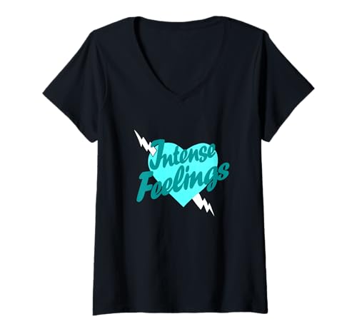 Damen Türkis Intense Feelings Used-Look Türkis-Grafik T-Shirt mit V-Ausschnitt von Color Match Turquoise Graphic Tee