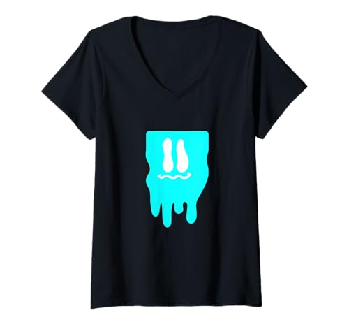 Damen Türkis Melty Block Face Türkis Grafik T-Shirt mit V-Ausschnitt von Color Match Turquoise Graphic Tee