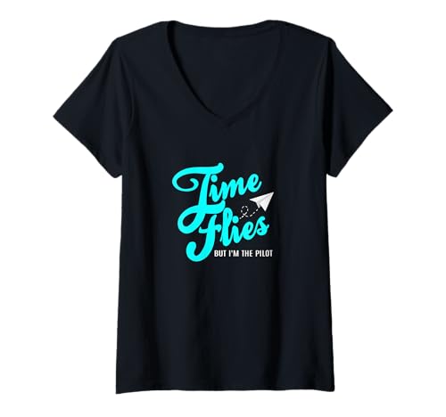 Damen Türkis Pilot of My Own Time Türkis-Grafik T-Shirt mit V-Ausschnitt Damen Türkis Pilot of My Own Time Türkis-Grafik T-Shirt mit V-Ausschnitt von Color Match Turquoise Graphic Tee