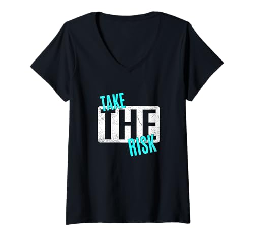 Damen Türkis Take The Risk Türkis Grafik T-Shirt mit V-Ausschnitt Damen Türkis Take The Risk Türkis Grafik T-Shirt mit V-Ausschnitt von Color Match Turquoise Graphic Tee