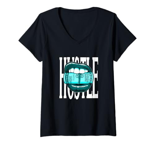Damen Türkis Taste for The Hustle Turquoise Graphic T-Shirt mit V-Ausschnitt von Color Match Turquoise Graphic Tee