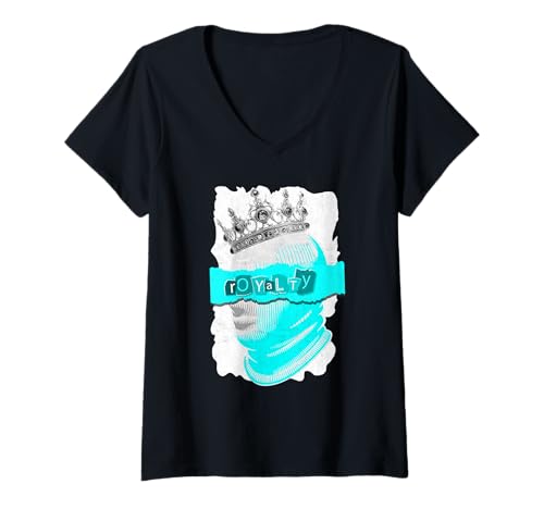 Damen Türkis The Crown Never Slips Türkis Grafik T-Shirt mit V-Ausschnitt von Color Match Turquoise Graphic Tee