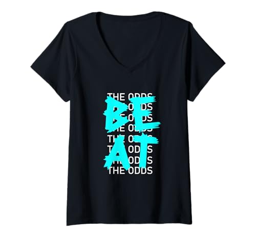 Damen Turquoise Beat The Odds Türkisfarbene Grafik T-Shirt mit V-Ausschnitt von Color Match Turquoise Graphic Tee