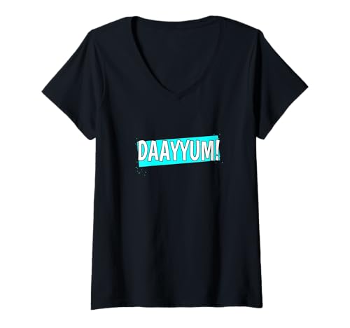 Damen Turquoise Dayyum! Türkis-Grafik T-Shirt mit V-Ausschnitt von Color Match Turquoise Graphic Tee