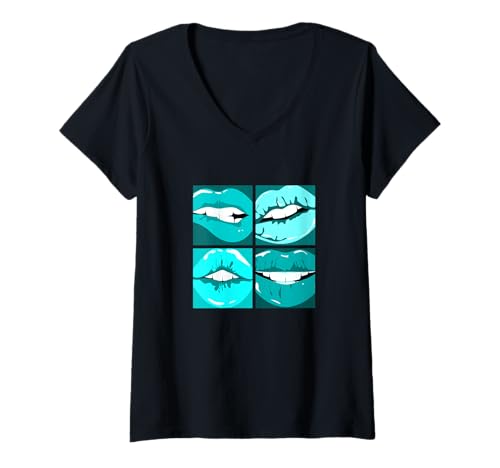 Damen Turquoise Read My Lips Türkis-Grafik T-Shirt mit V-Ausschnitt von Color Match Turquoise Graphic Tee