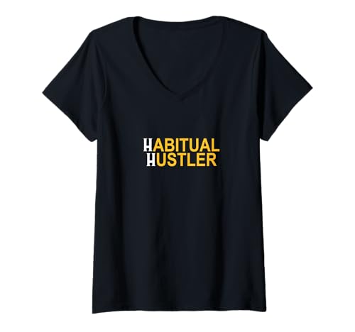 Damen Universität Varsity-Gold Habitual Hustler Varsity-Gold T-Shirt mit V-Ausschnitt Damen Universität Varsity-Gold Habitual Hustler Varsity-Gold T-Shirt mit V-Ausschnitt von Color Match University Varsity-Gold Graphic Tee