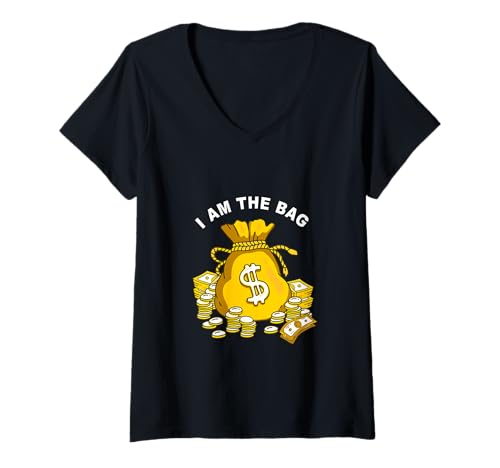Damen Universität Varsity-Gold ICH BIN The Bag University Varsity-Gold T-Shirt mit V-Ausschnitt von Color Match University Varsity-Gold Graphic Tee