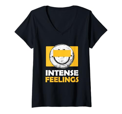 Damen Universität Varsity-Gold Intensive Gefühle Varsity-Gold T-Shirt mit V-Ausschnitt Damen Universität Varsity-Gold Intensive Gefühle Varsity-Gold T-Shirt mit V-Ausschnitt von Color Match University Varsity-Gold Graphic Tee