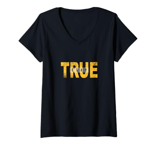 Damen Universität Varsity-Gold Stay True University Varsity-Gold T-Shirt mit V-Ausschnitt Damen Universität Varsity-Gold Stay True University Varsity-Gold T-Shirt mit V-Ausschnitt von Color Match University Varsity-Gold Graphic Tee