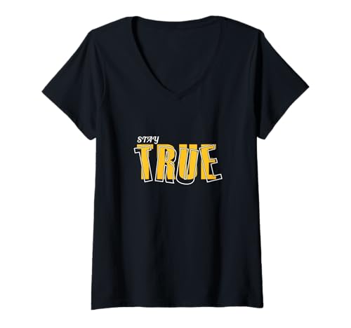 Damen Universität Varsity-Gold Stay True v2 Universität Varsity-Gold T-Shirt mit V-Ausschnitt Damen Universität Varsity-Gold Stay True v2 Universität Varsity-Gold T-Shirt mit V-Ausschnitt von Color Match University Varsity-Gold Graphic Tee