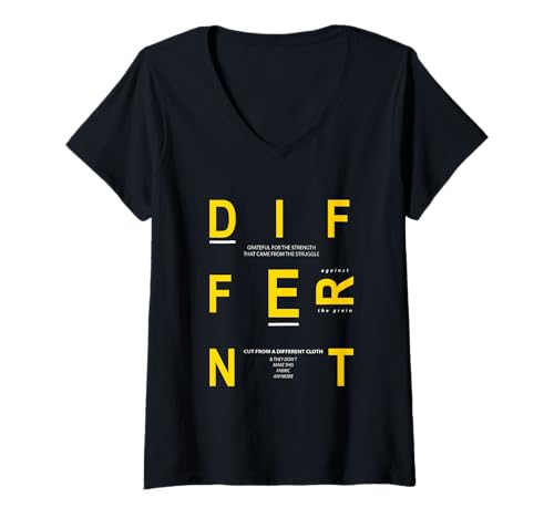 Damen Universität Varsity-Gold Verschiedene Universität Varsity-Gold T-Shirt mit V-Ausschnitt von Color Match University Varsity-Gold Graphic Tee