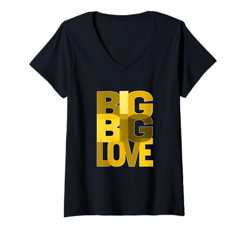 Damen University Varsity-Gold Big-Big-Love Varsity-Gold T-Shirt mit V-Ausschnitt Damen University Varsity-Gold Big-Big-Love Varsity-Gold T-Shirt mit V-Ausschnitt von Color Match University Varsity-Gold Graphic Tee