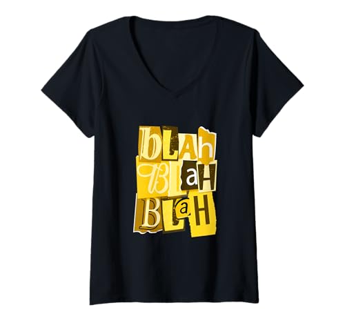 Damen University Varsity-Gold Blah-x3 University Varsity-Gold T-Shirt mit V-Ausschnitt Damen University Varsity-Gold Blah-x3 University Varsity-Gold T-Shirt mit V-Ausschnitt von Color Match University Varsity-Gold Graphic Tee